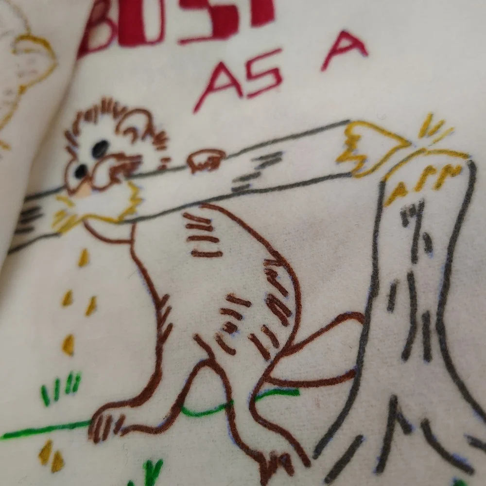 Vintage Baby Bibs Set‎ of 4 Animal Designs Red Trim Funny Cute Mouse Kitten Bear
